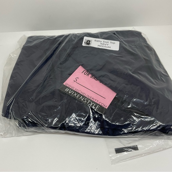 Vixen by Micheline Pitt Baby Doll Top Navy M BNWT - Picture 2 of 3